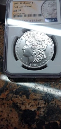 2021 D Morgan Silver Dollar 100th First Day Issue NGC MS 69