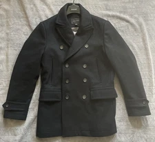 Banana Republic Wool Peacoat Mens Medium Black Double Breasted Coat Jacket
