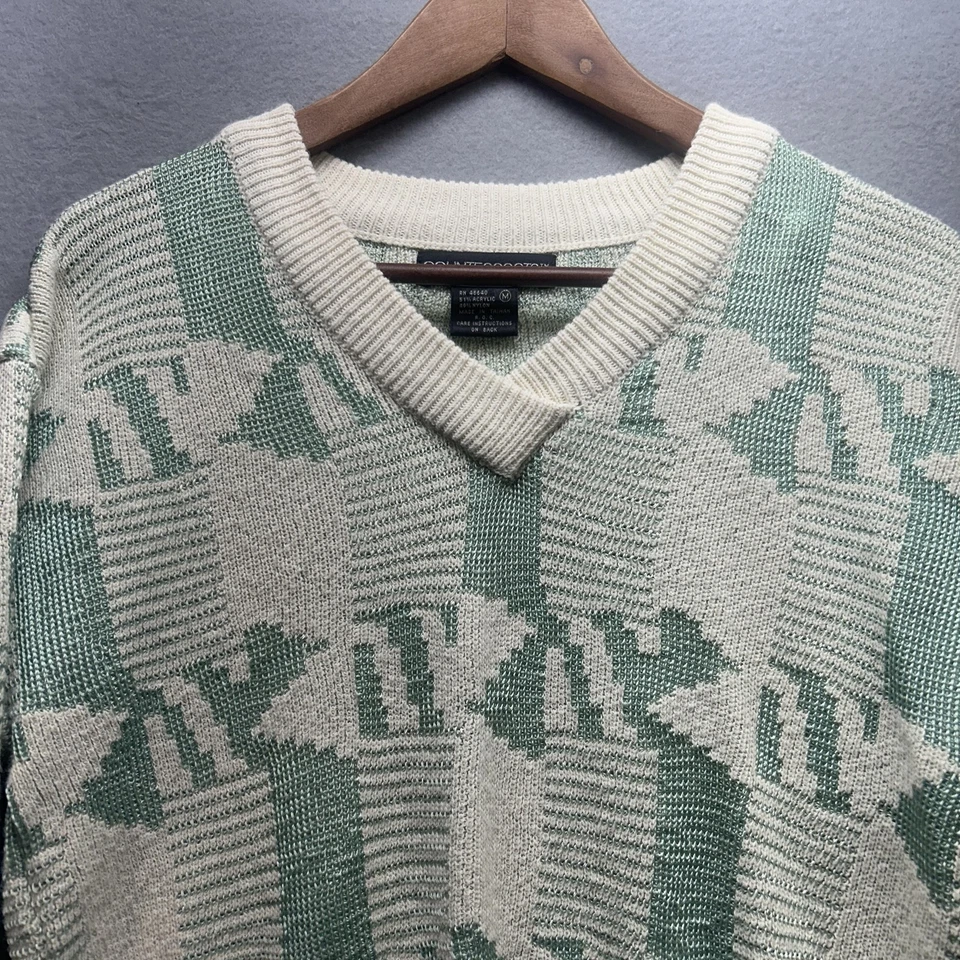 Suéter De Colección Años 90 Mujer Mediano Pesado Crema Leche Cuello en V Granola Geométrico Años 90 Foto 2 de 4