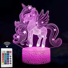 Unicorn 3D Night Light Kids LED Lamp 16 Colour USB Remote Bedroom Gift