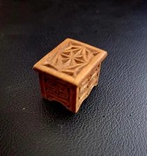 Hand-Carved Oak Miniature Blanket Chest 1:12 - OOAK Artisan Signed, Chip-Carved