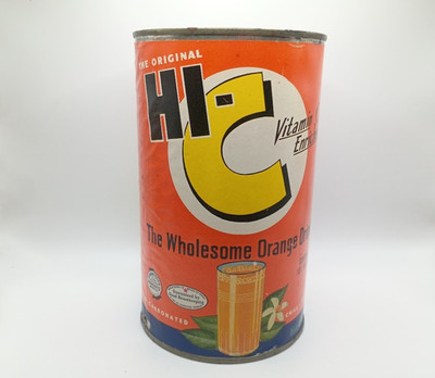 Vtg 1950s Hi-C Orange Drink 46 oz metal juice can w/ paper label