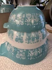 Pyrex Amish Butterprint Aqua Blue Cinderella Mixing Bowls Set of 3 Exclt Cond