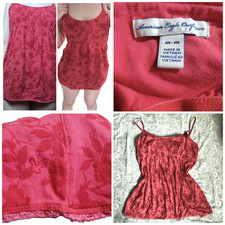 Y2k American Eagle Babydoll Tank Lace M Long Red pink floral strappy Shelf bra