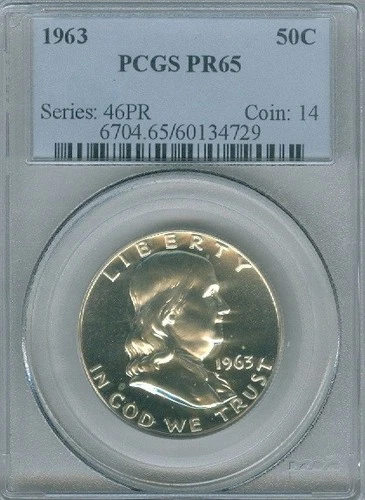 1963 P PCGS PR65 Franklin Half Dollar 50c US Mint Silver Coin.
