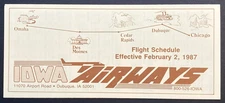 Iowa Airways Timetable Effective February 2, 1987