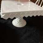 Vintage Pedestal Indiana Glass Square White Milk Glass Cake Stand with Rum Well