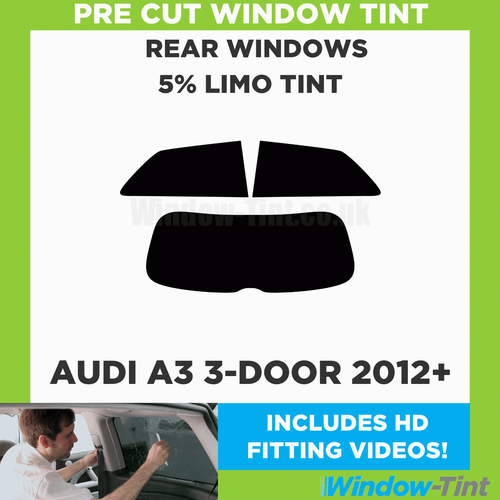 Pre Cut Window Tint for Audi A3 3-door Hatchback 2012+ 5% Limo Black Rear Film - Picture 2 of 10