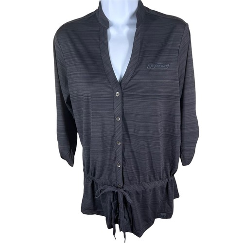 Ogio Womens Sz M Drawstring Waist Top 3/4 Sleeve Space Dye Black Gray - Picture 2 of 9