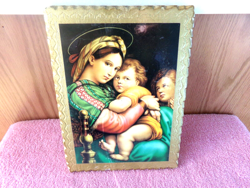 L & M FLORENCE ART RAPHAEL'S MADONNA DELLA SEGGIOLA GOLD WOOD PICTURE ITALY - Picture 2 of 4