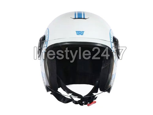 ROYAL ENFIELD COPTER CROSS PATTERN OPEN FACE HELMET WHITE & BLUE - Picture 2 of 8