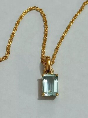 14K Yellow Gold Plated In 2CT Emerald Cut Simulated Aquamarine Diamond Pendant