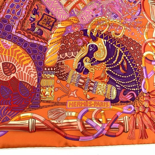 HERMES Scarf Carre 90cm AU FIL DU CARRE 100% Silk Orange Purple Multi R8379 - Picture 5 of 7