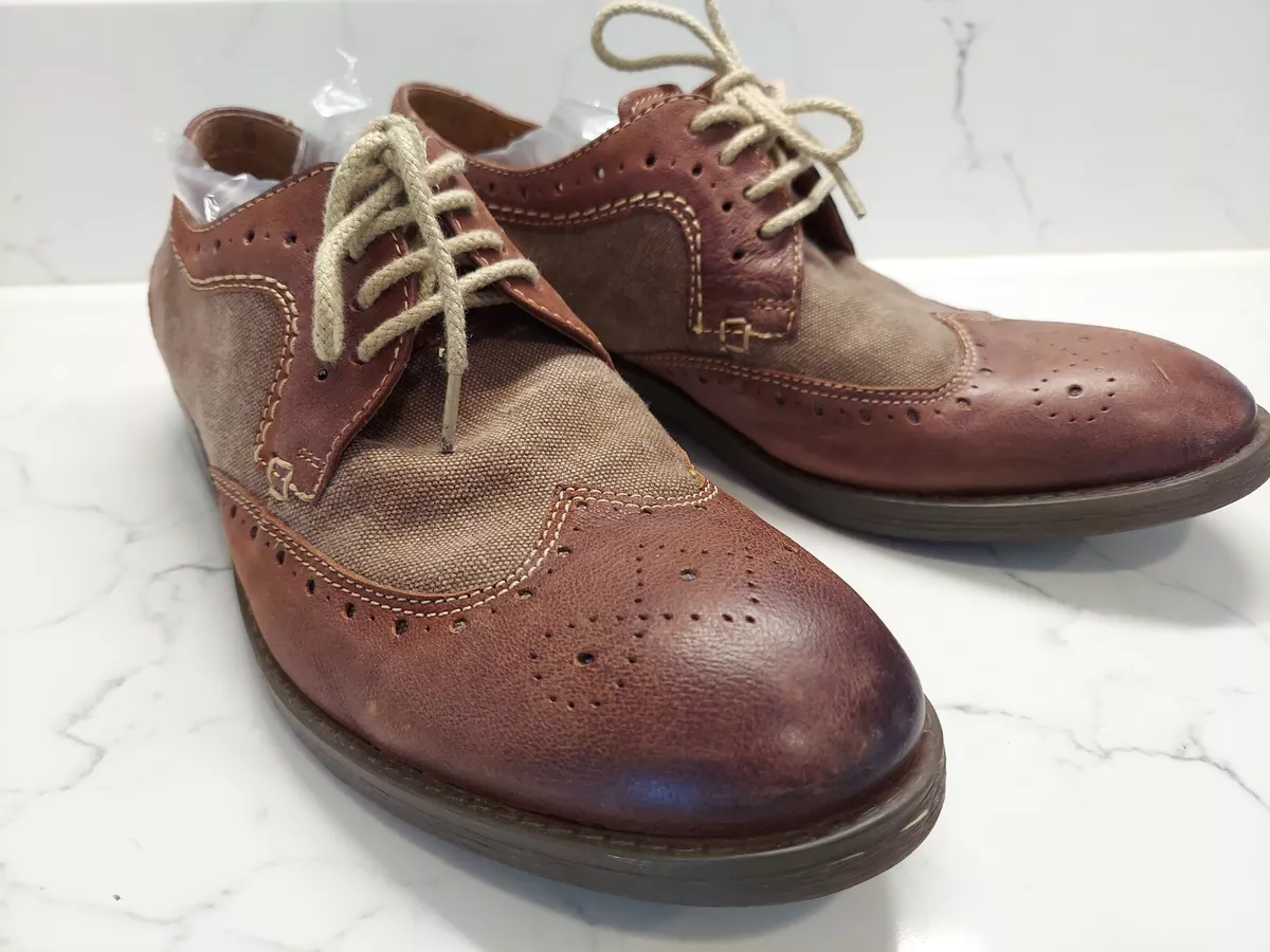 Clarks Mens 7.5 M Oxford Leather Canvas Shoe Brown Spectator Wingtip Brogue
