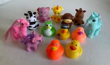 Mixed Lot of 13 Rubber Toys Various Rubber Ducks,Ponies,Bath Finger Puppets 
