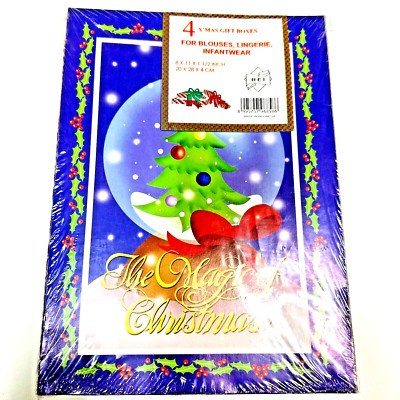 4 MERRY CHRISTMAS  COLOUR FULL GIFT BOXES  8'' x 11'' x 1.5'' FOR INFANTWEAR ETC.