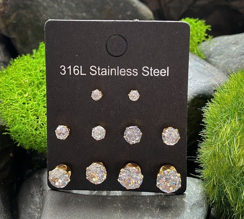 5 PAAR CZ Edelstein Ohrstecker 316L Edelstahl Einzelhandel / Display Steckkarte - Bild 7 von 19