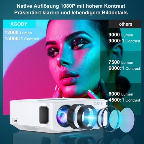 8K Ultra HD Beamer 12000LMS LED Heimkino WiFi Projektor Multimediaplayer 1080P - Bild 4 von 13