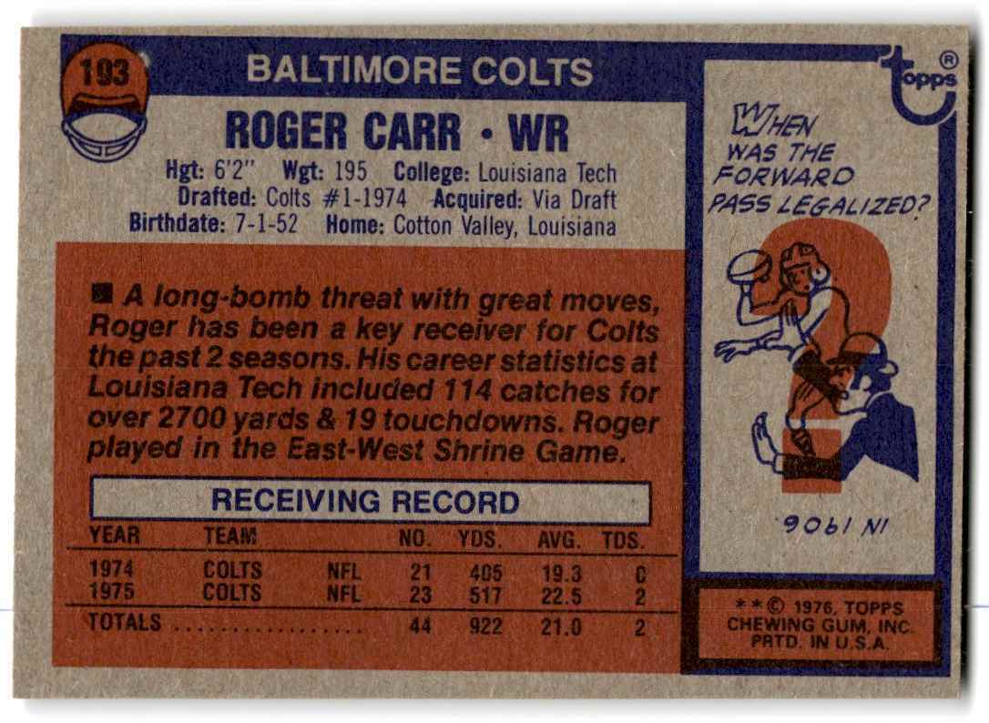 1976 Topps Roger Carr Baltimore Colts #193 | eBay