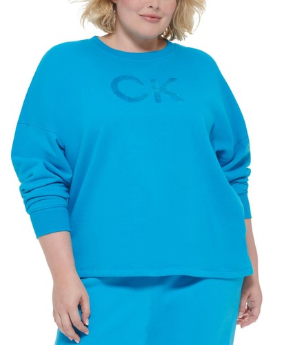 calvin Klein Performance Plus Size Logo Fleece Crewneck Sweatshirt PF2X2356 1X - Picture 3 of 16