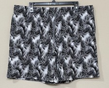 Biwisy Men  s Black/White Palm Leaves Print Quick Dry Mesh Lining Swim Shorts XL