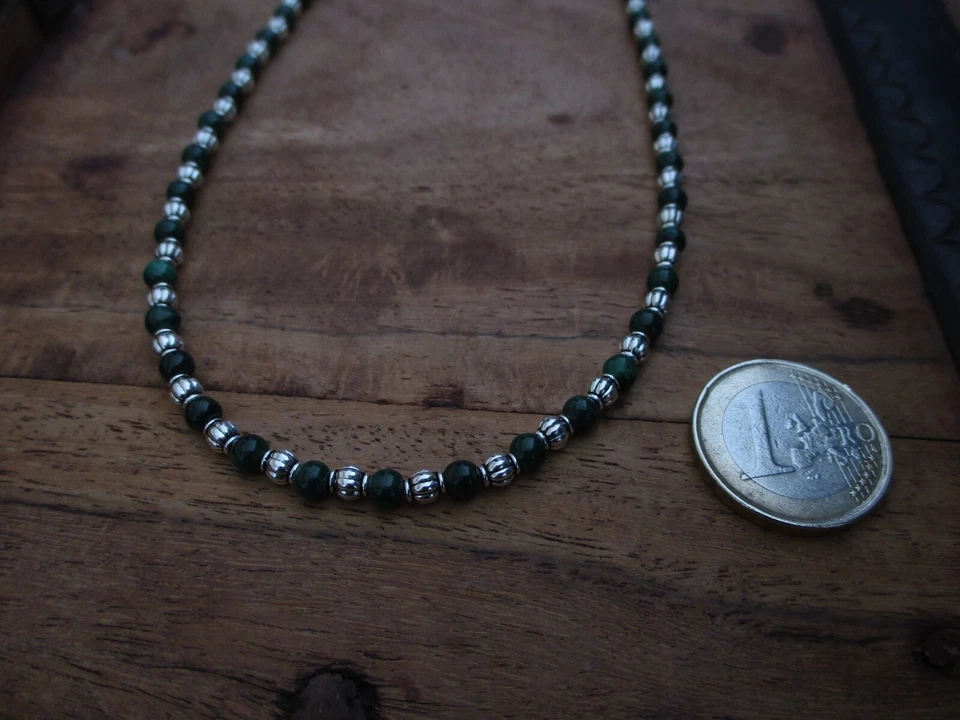collana pietra dura malachite verde argento sterling 925 Seminole - Immagine 4 di 4