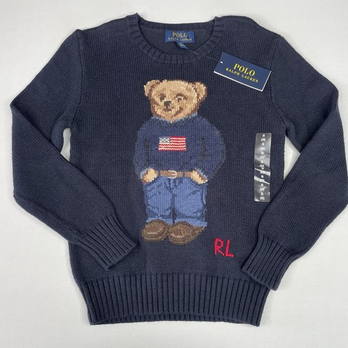Polo Ralph Lauren Boys Polo Bear Sweater Size SMALL (8) Navy Crew Neck