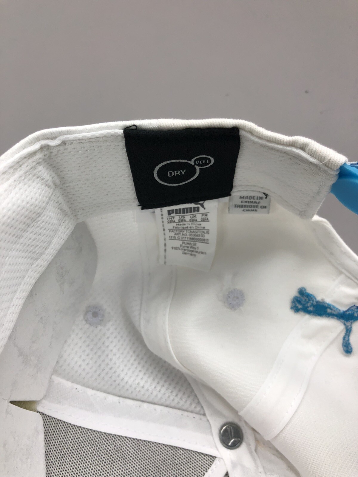 Puma Youth Hat Snapback Cap Adjustable Strap White Blue Script Logo Boy Dry Tech
