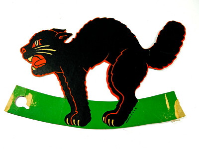 vtg Beistle Halloween Diecut Favor-ette Black Screaming Cat repair