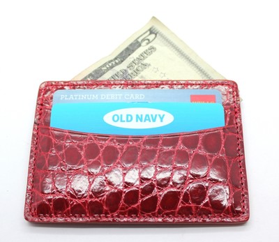 Red Shiny Glazed Genuine American Alligator 5 Pocket Card Case MADE IN USA