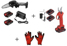 Kit Potatrice Cesoia Forbice + Mini Motosega Sega Taglia Rami + Guanti Potatura