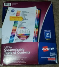 Avery 11831 Classic 1-31 Customizable Table of Contents Dividers 31 Tabs 6 Sets 