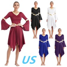 Women's Praise Dance Dress Flare Sleeve Church Worship Robe Overlay Costume