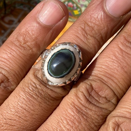 Eye of insight 925 Sterling Silver ring men yemeni ring agate aqeeq عقيق يقراني - Picture 10 of 10