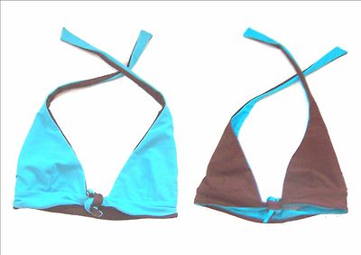 Sunsets 44T Style Turquoise & Brown Reversible Bikini Tops NWT$59