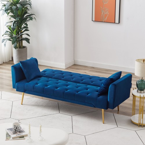 71" Velvet Futon Sofa Bed 2 Pillows 3 Adjustable - Picture 18 of 43