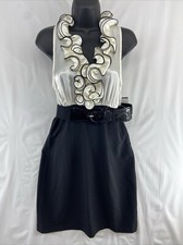 A. Byer Cocktail Dress Ivory-Black Ruffled Belted NWT