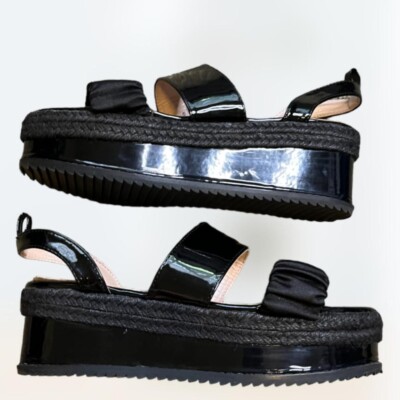 Lost Ink black and tan chunky platform sandal shoes 41W 