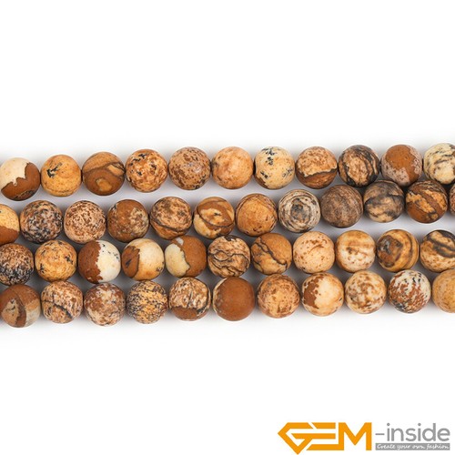 Natural Yellow Picture Jasper Stone Frosted Matte Round Jewelry Making Beads 15" - Bild 27 von 49