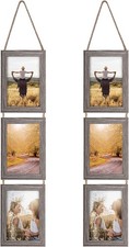 Image of EYMPEU 10 x 15 Collage Triple Hanging Picture Frame Set, Rustic 6 Open Vertical