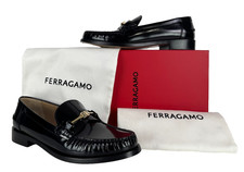 950 Ferragamo NIB Auth Women Harry Black Leather Loafers 8 C US 38 EU Shoes Bag