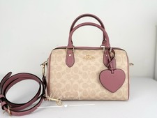Coach Rowan Satchel Bag Signature Canvas With Heart Charm CDB21 Sand/Peony NWT