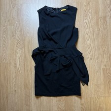 Alice + Olivia Black Ruched Peplum Straight Dress Cutout Back Size 2