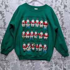 VTG 90s Merry Santas Caroling Christmas Sweatshirt Green One Size Chest 48"