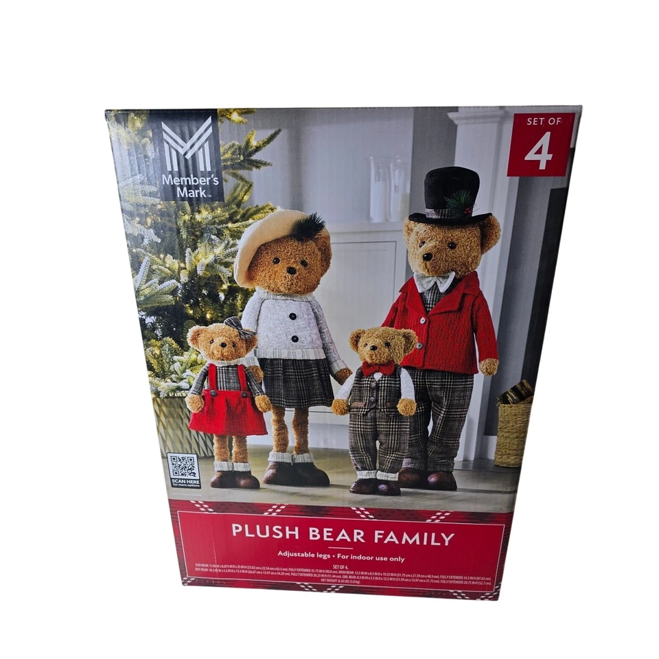 NEW Member Mark Plush Bear Family Set of 4 Christmas Holiday Decoration In Hand - Image 2 of 4