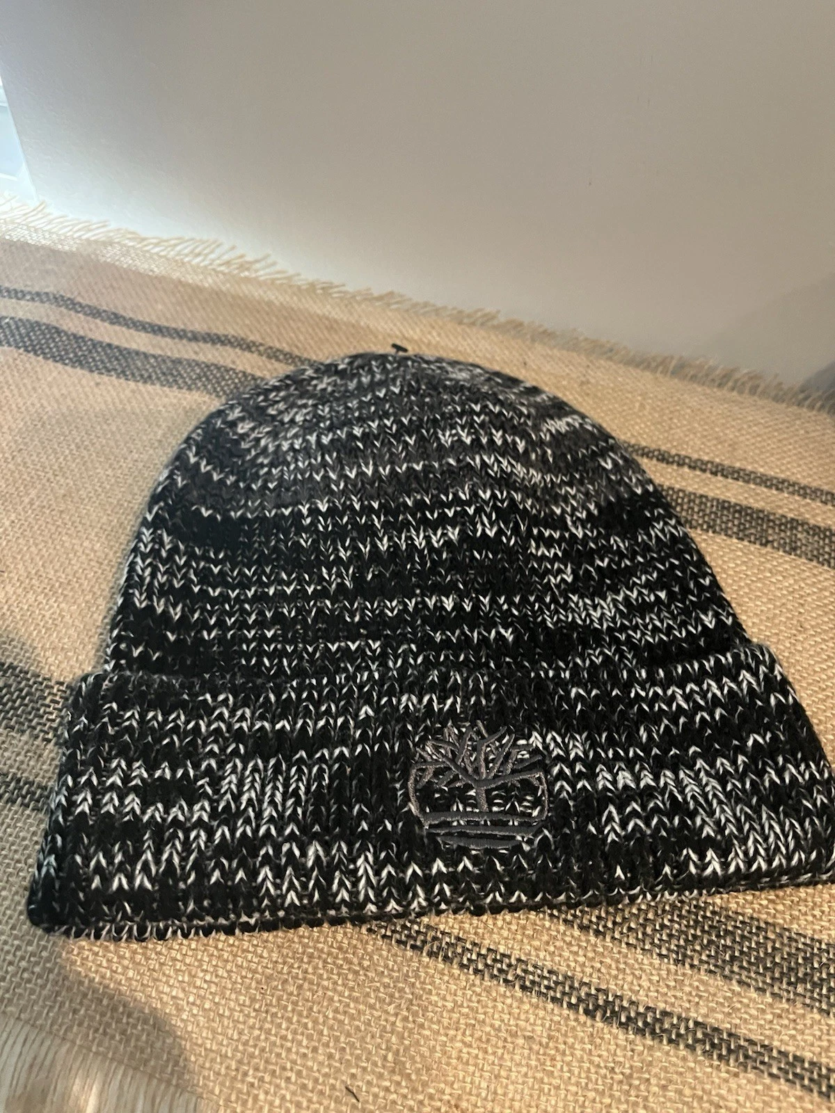 Timberland Mens Knit Beanie Black And Grey Ski Hat