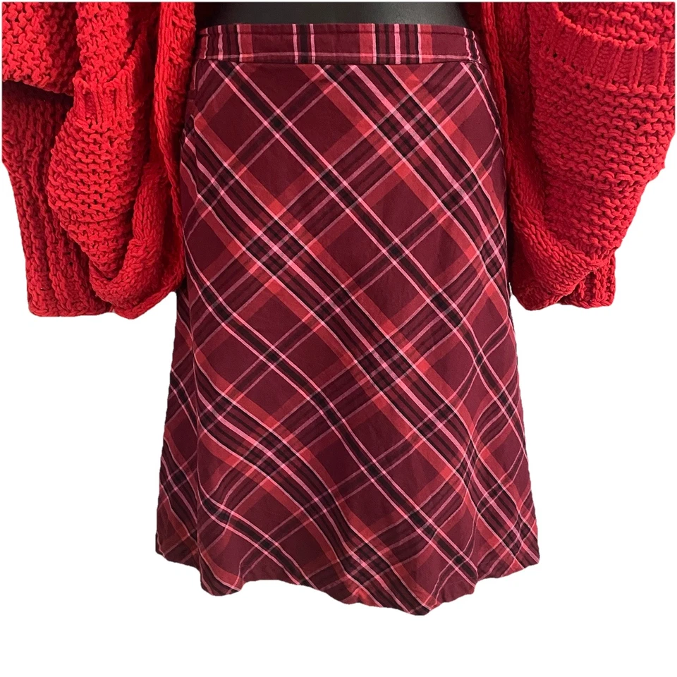 Falda Vintage Mujer XL Roja Cuadros Midi Cápsula Tartán Preppy Retro Suroeste Foto 2 de 4
