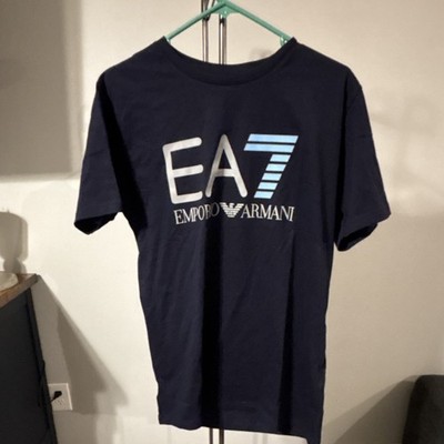Emporio Armani EA7 Men's Navy Blue Graphic Logo Cotton T-Shirt L Short Sleeve
