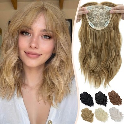 US Free Part Women Topper AS Human Hair Top Toupee Piece Clip in Curly Hairpiece