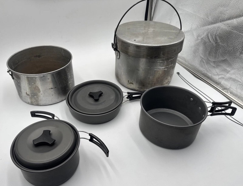 vintage aluminum camping cook pot Set